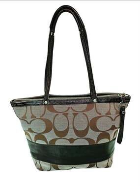Vintage Coach Signature Jacquard Zippered Shoulder Bag Brown Canvas purse F13548